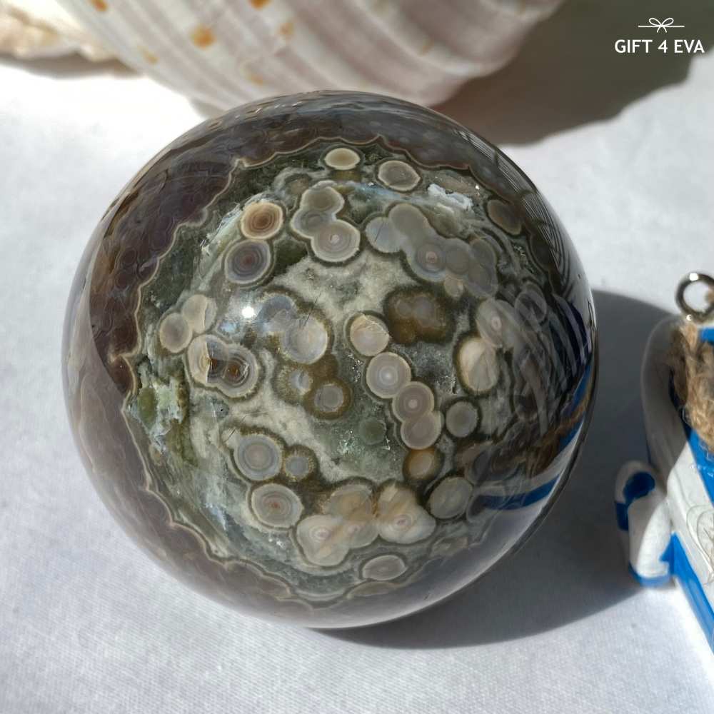 Orbicular Ocean Jasper Sphere 376G