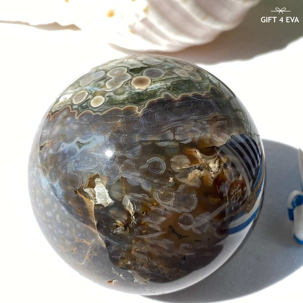 Orbicular Ocean Jasper Sphere 376G