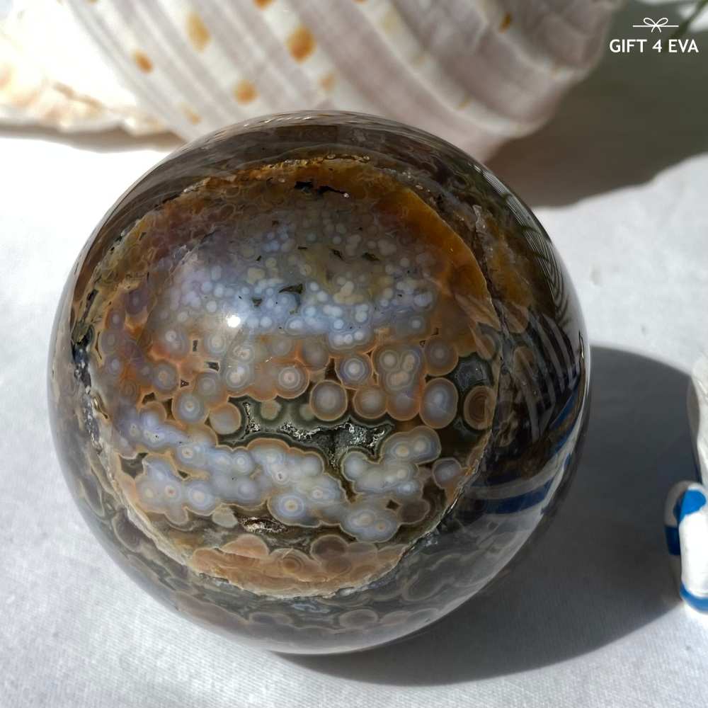 Orbicular Ocean Jasper Sphere 376G