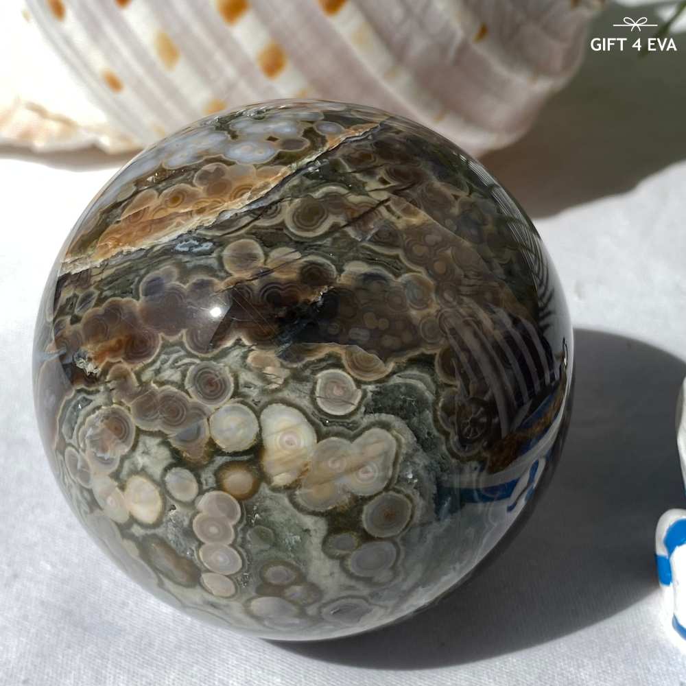 Orbicular Ocean Jasper Sphere 376G