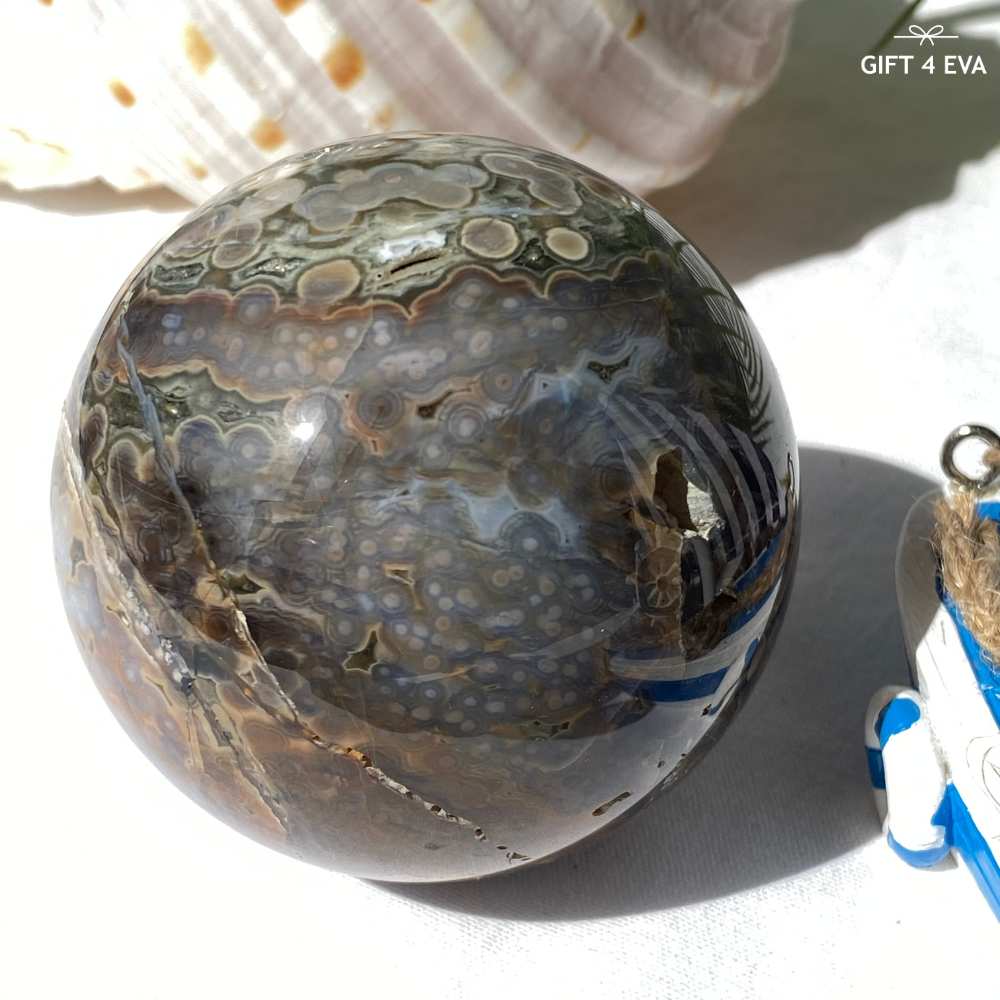 Orbicular Ocean Jasper Sphere 376G