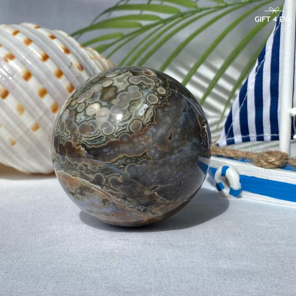 Orbicular Ocean Jasper Sphere 376G