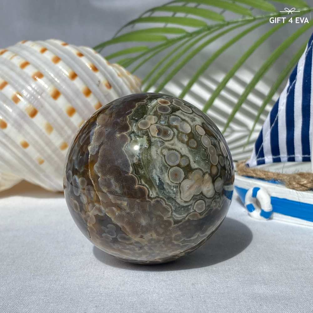 Orbicular Ocean Jasper Sphere 376G