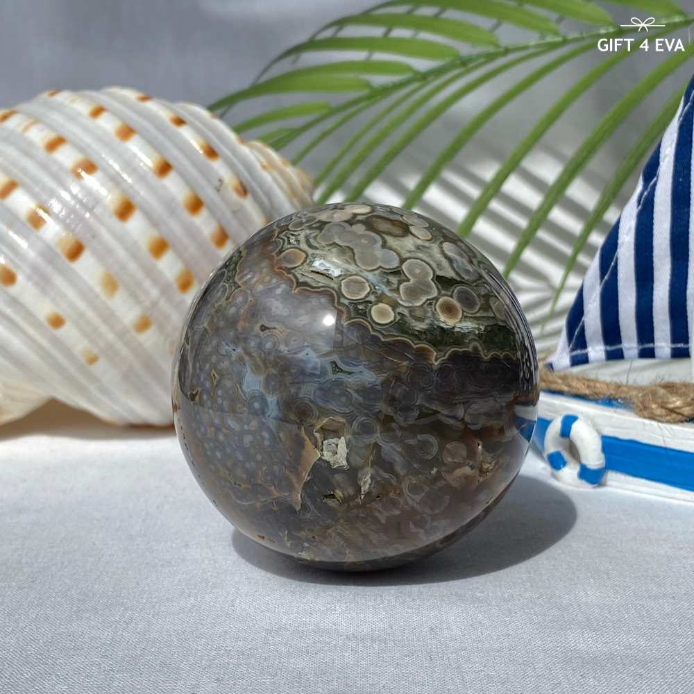 Orbicular Ocean Jasper Sphere 376G