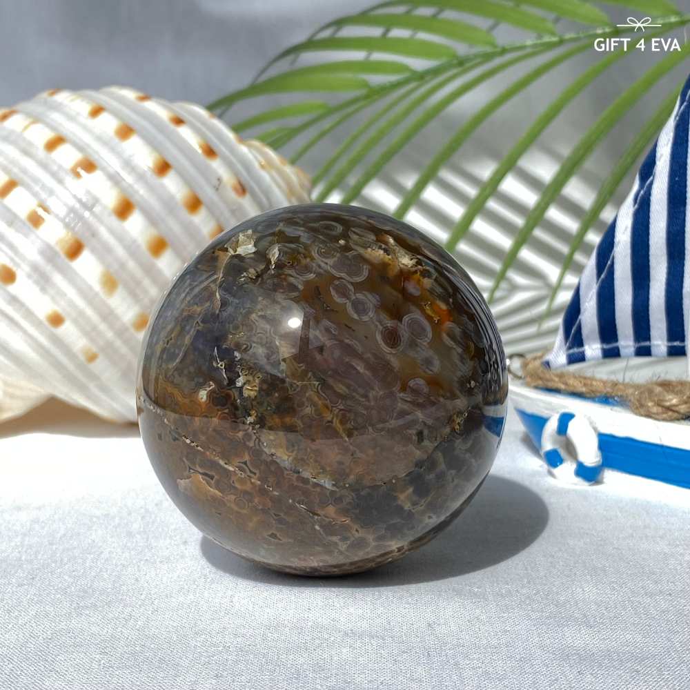 Orbicular Ocean Jasper Sphere 376G