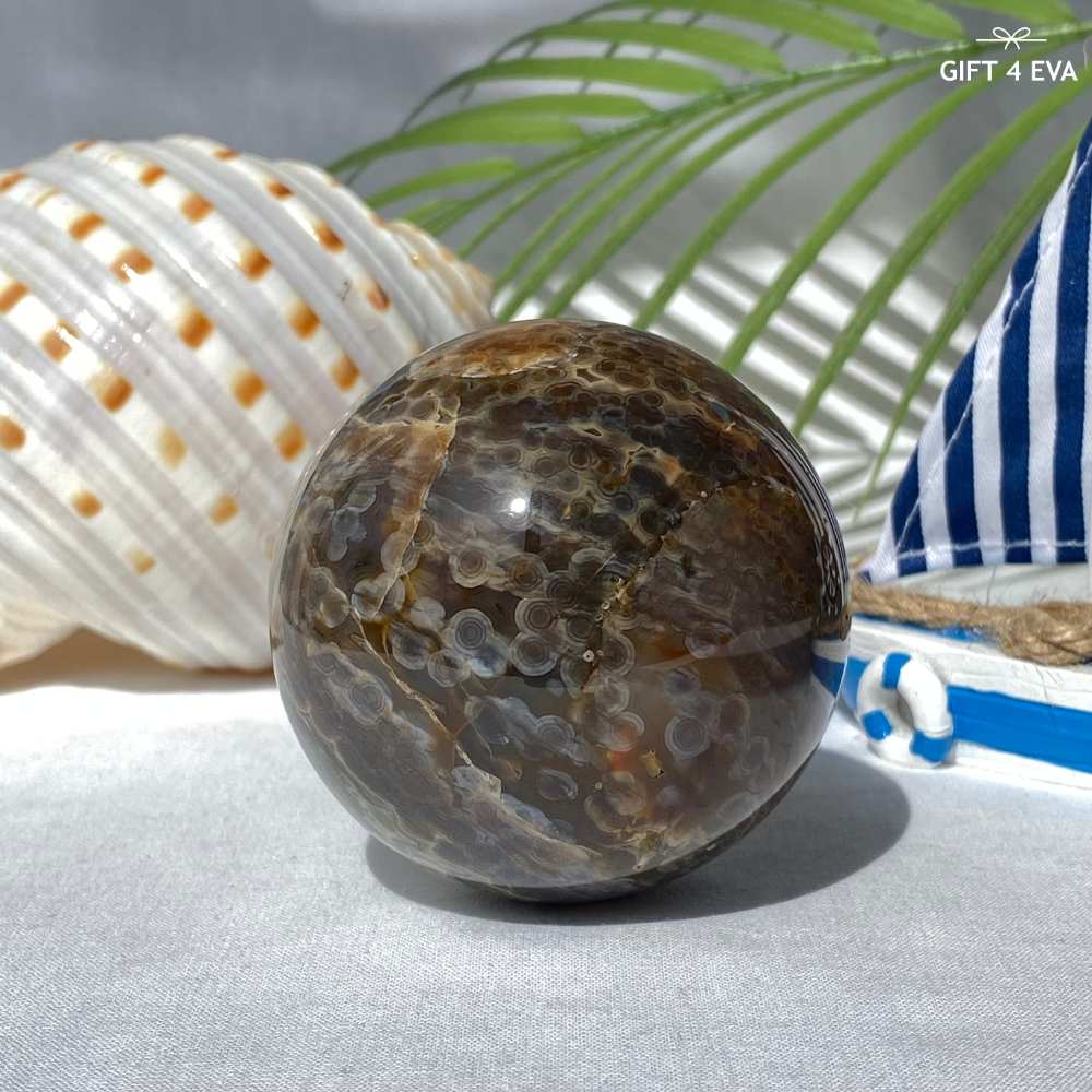 Orbicular Ocean Jasper Sphere 376G