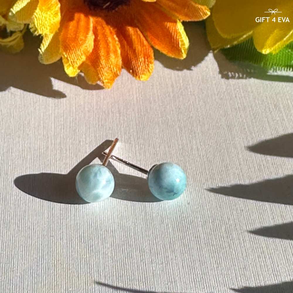 Larimar 925 Silver Stud Earrings