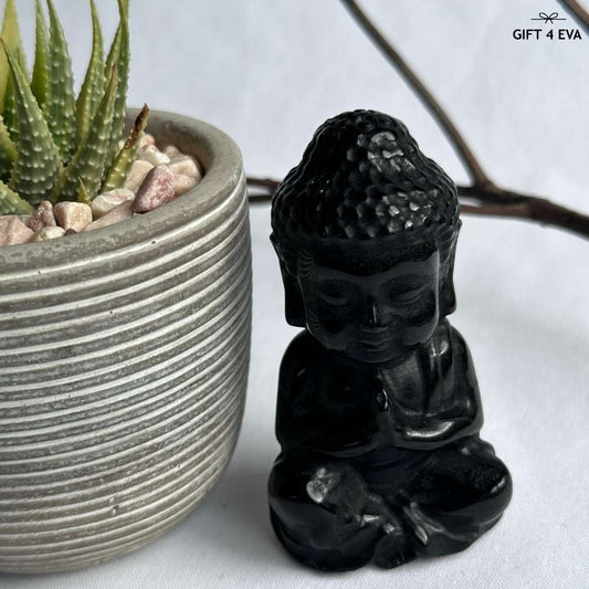 Black Obsidian Sitting Buddha - Medium