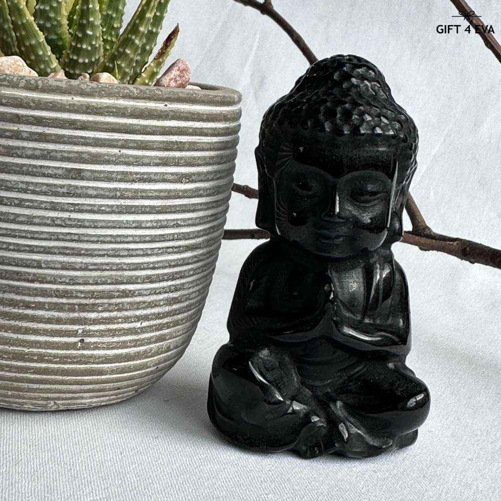 Black Obsidian Sitting Buddha - Medium