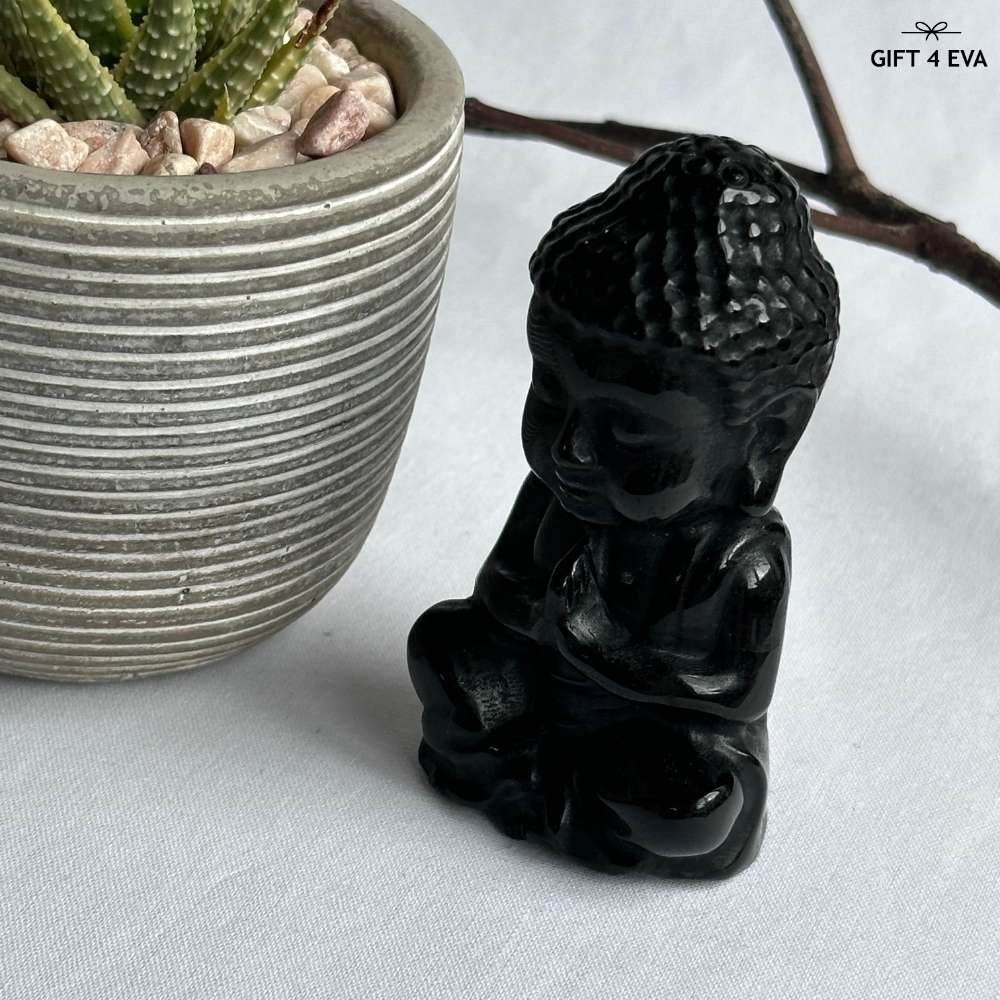 Black Obsidian Sitting Buddha - Medium