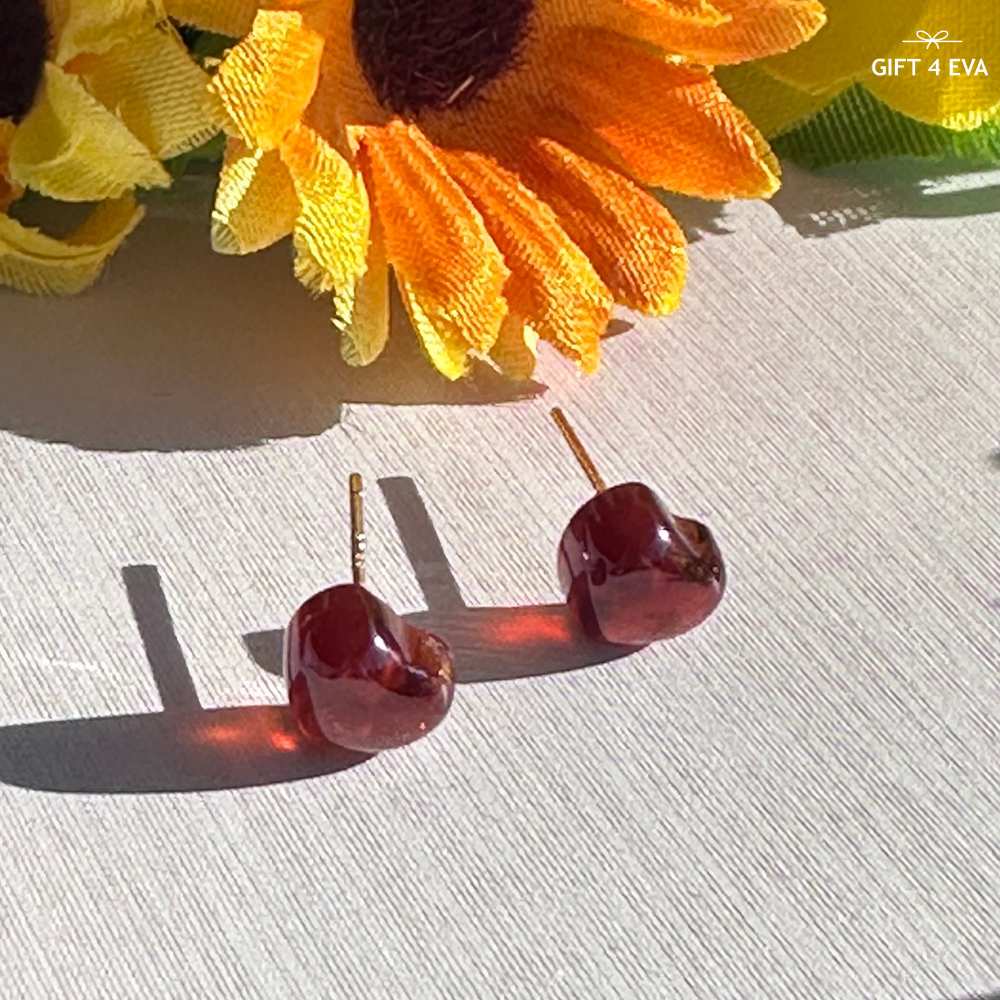 Garnet Heart 925 Silver Stud Earrings