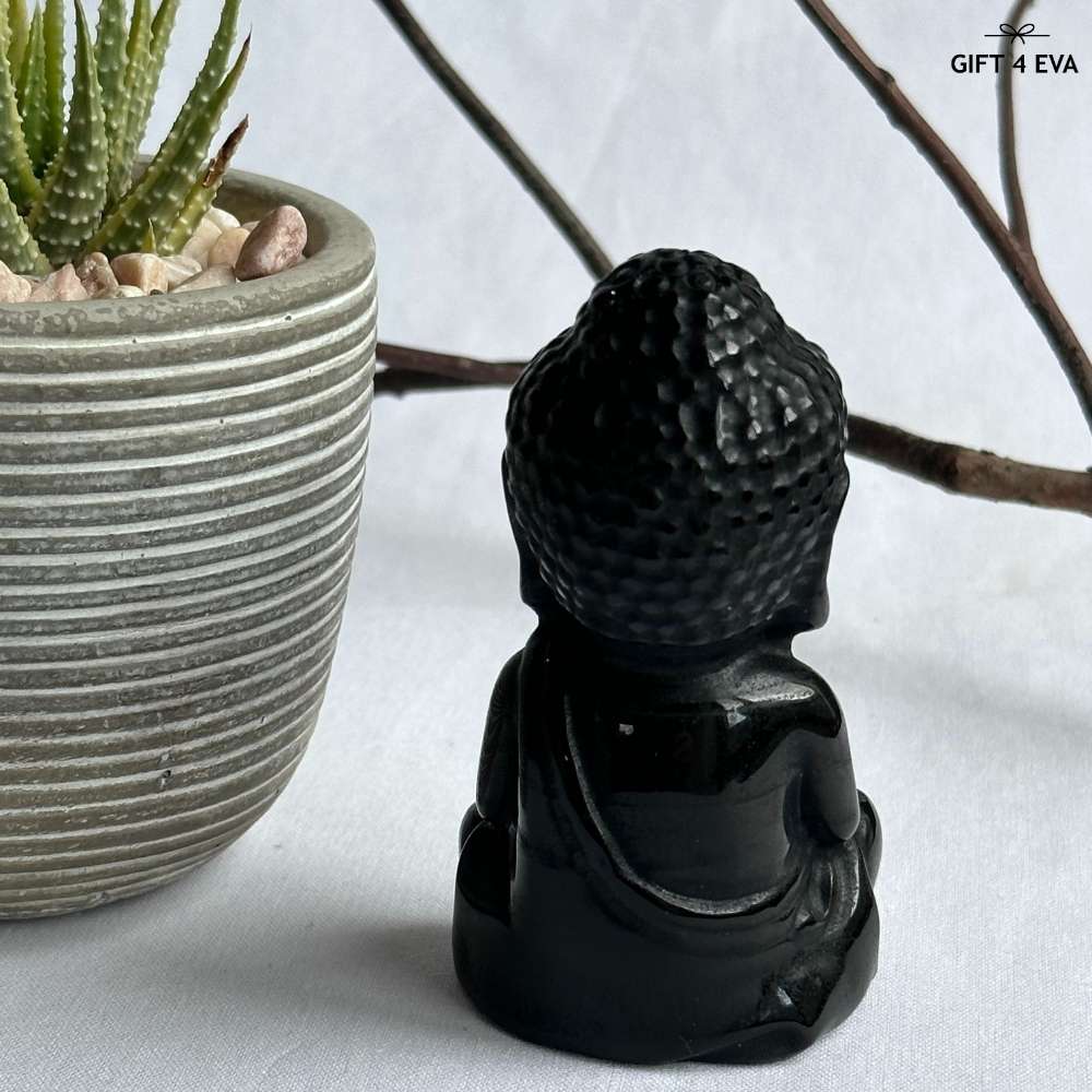 Black Obsidian Sitting Buddha - Medium