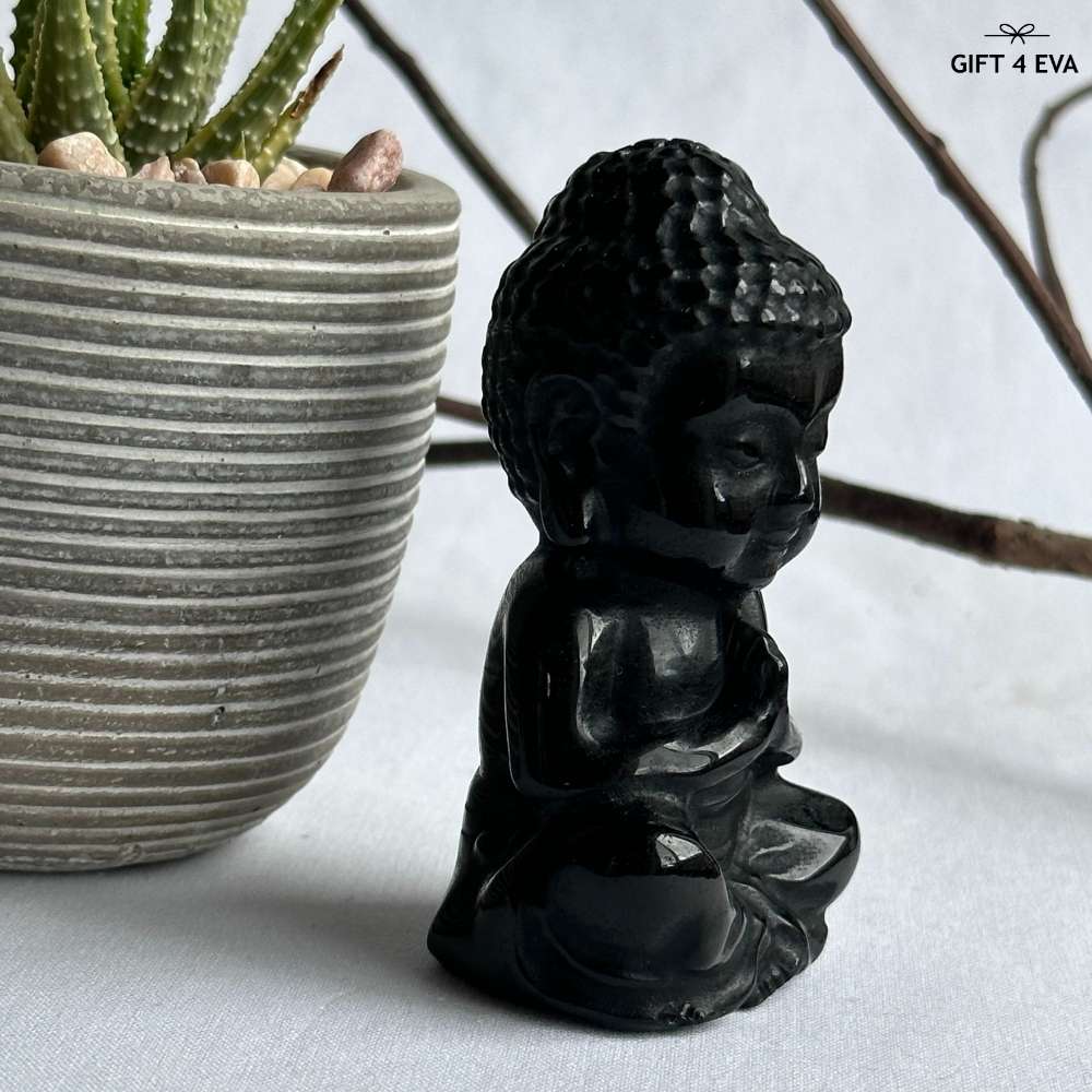 Black Obsidian Sitting Buddha - Medium