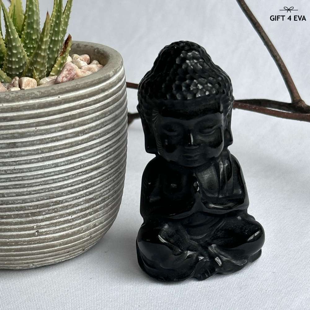 Black Obsidian Sitting Buddha - Medium