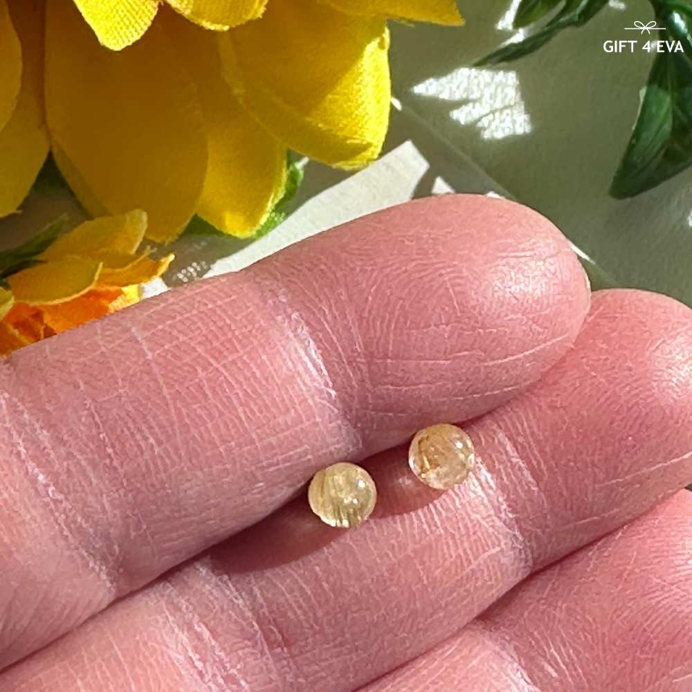 Golden Rutile 925 Silver Stud Earrings