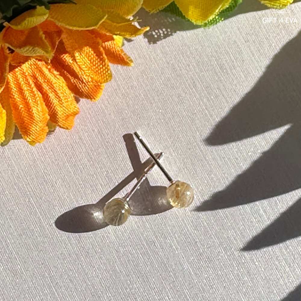 Golden Rutile 925 Silver Stud Earrings