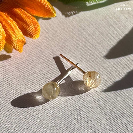 Golden Rutile 925 Silver Stud Earrings