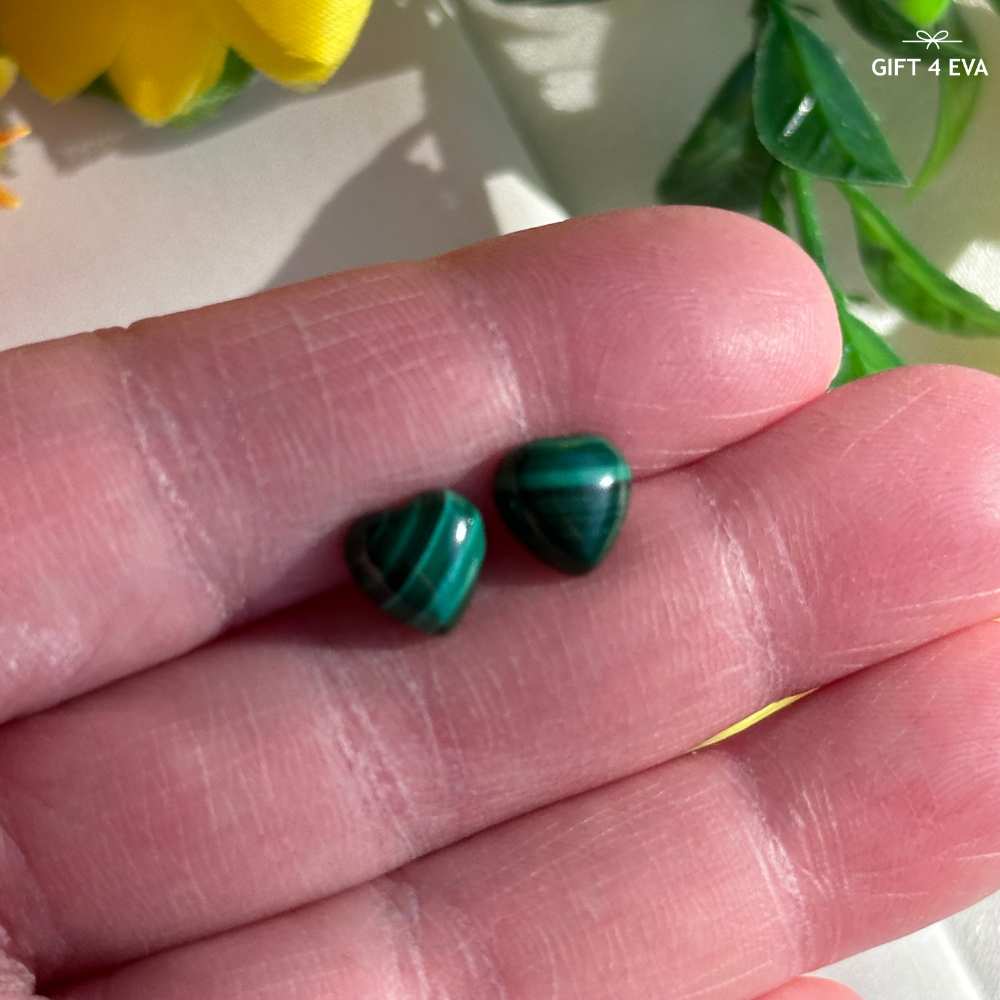 Malachite Heart 925 Silver Stud Earrings