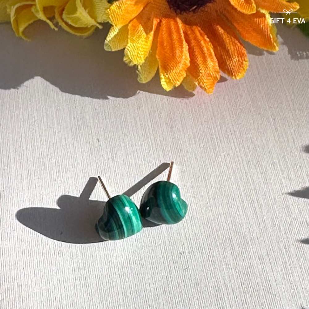 Malachite Heart 925 Silver Stud Earrings