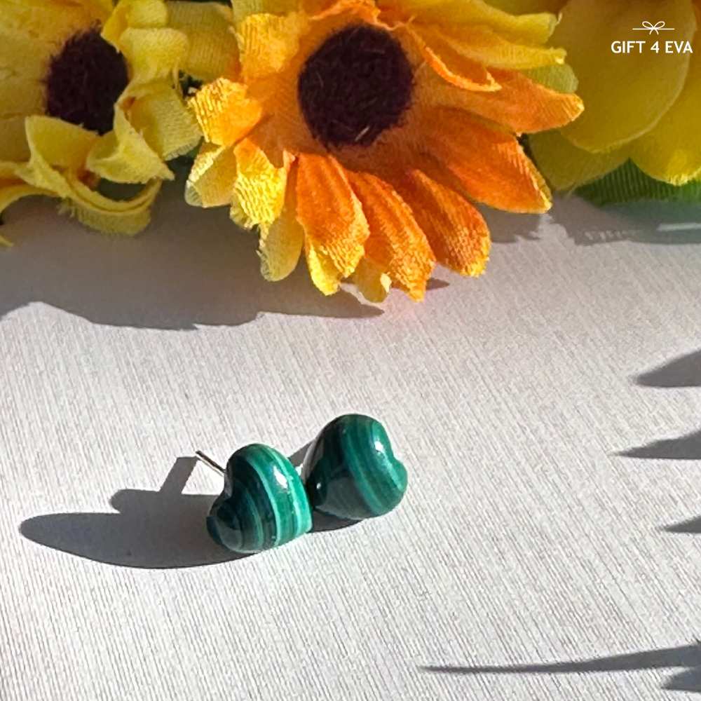 Malachite Heart 925 Silver Stud Earrings