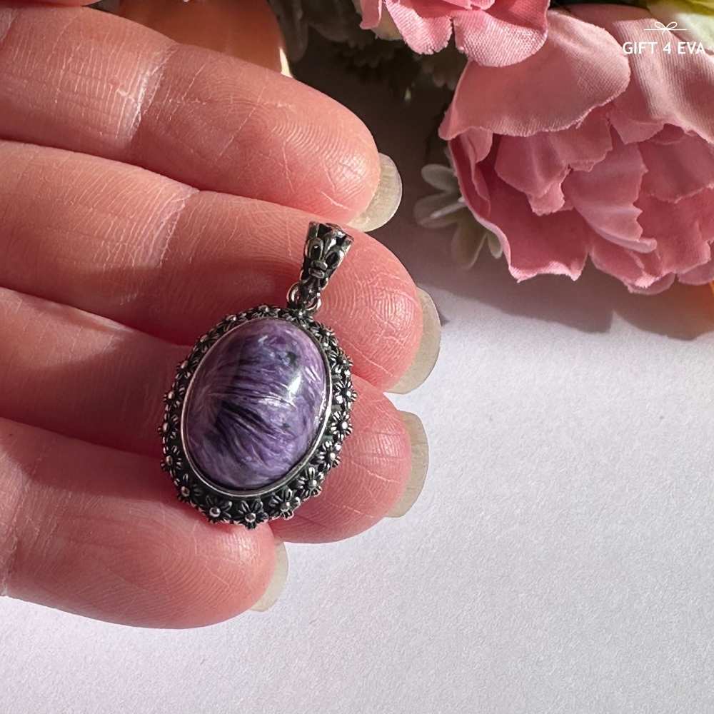 Elaine Charoite 925 Silver Pendant