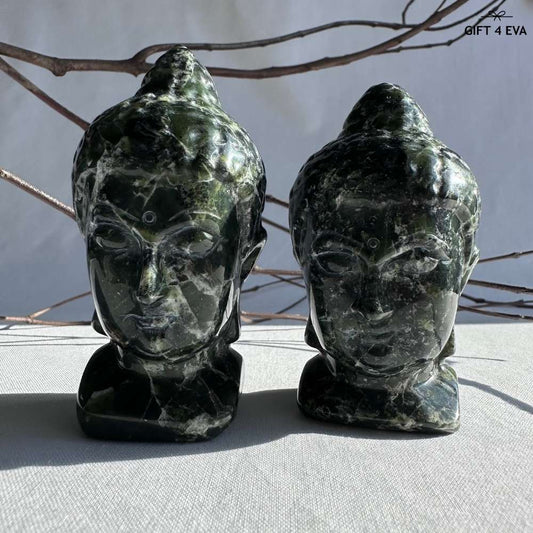 Olivine Rock Buddha Head - Medium