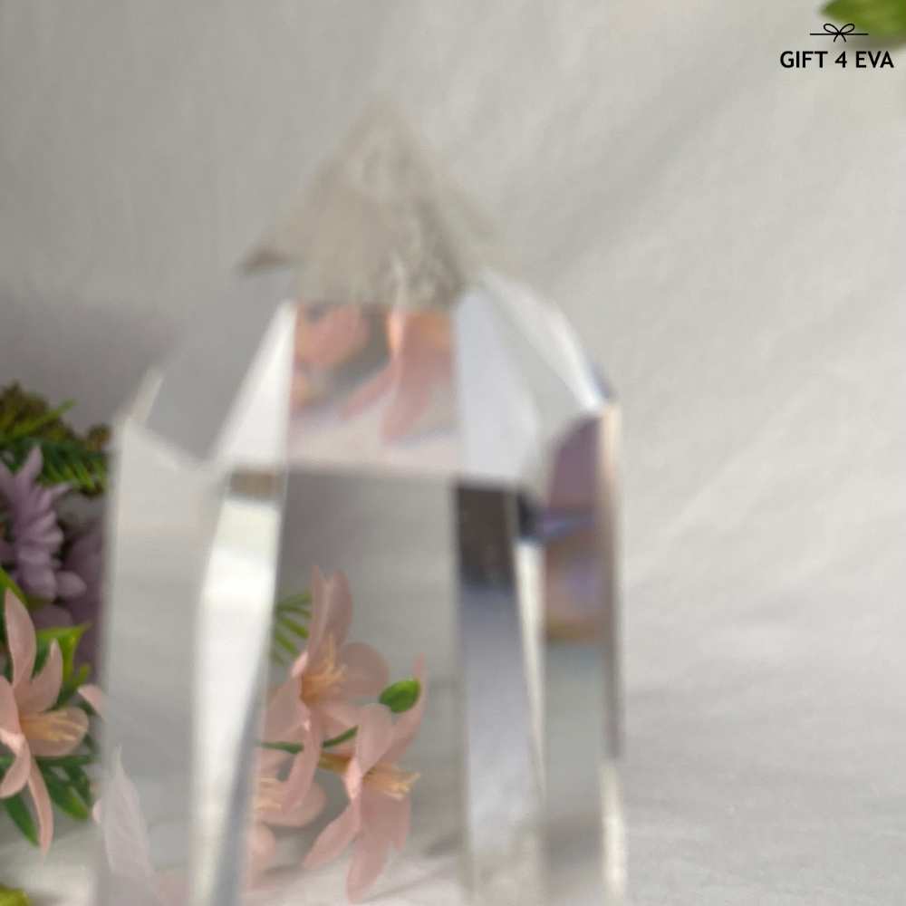 Clear Quartz Tower on Wooden Stand