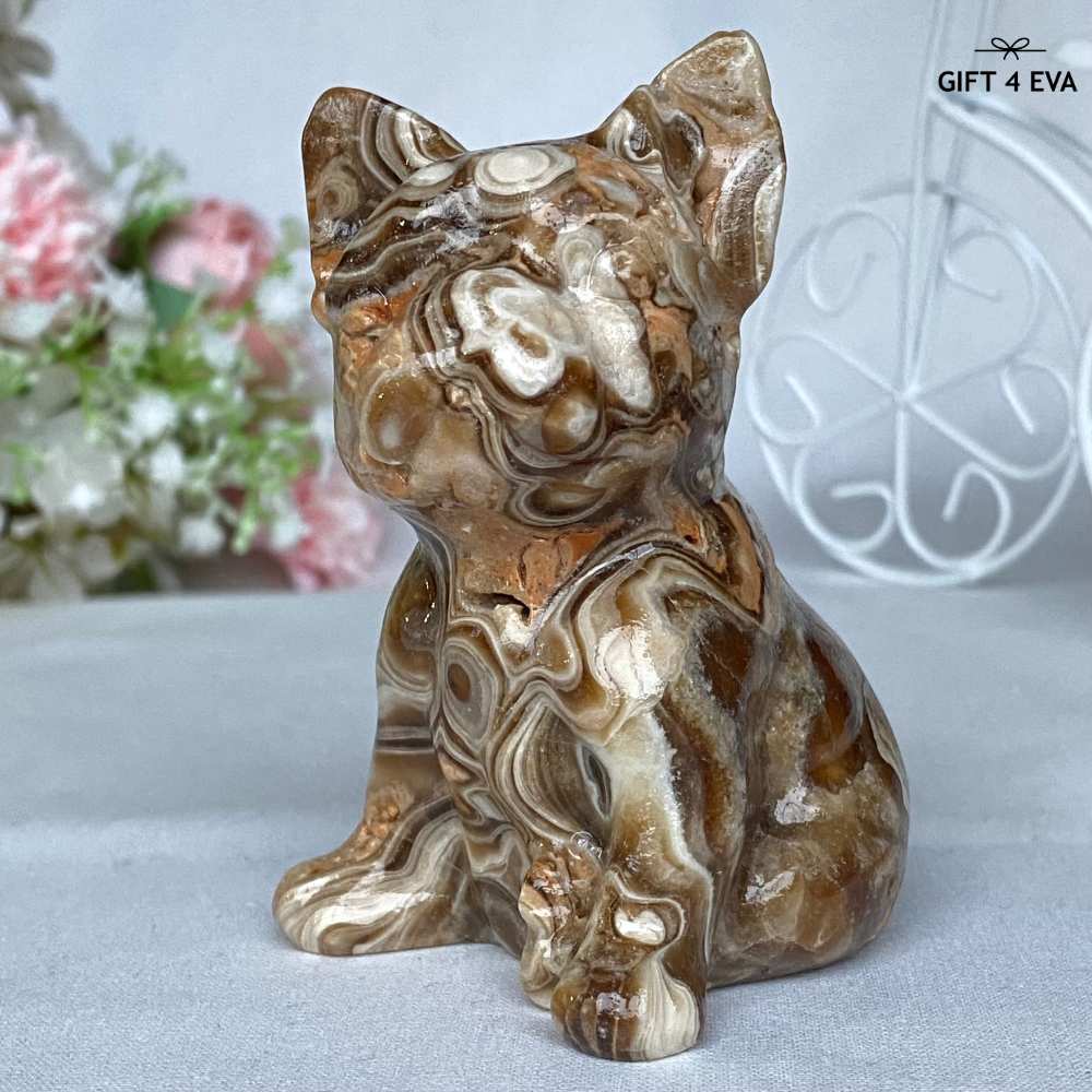 Chocolate Calcite French Bulldog Carving 275G