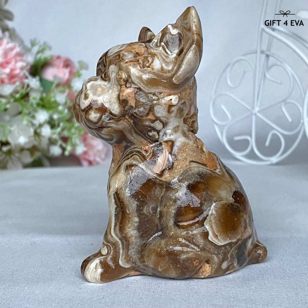 Chocolate Calcite French Bulldog Carving 275G