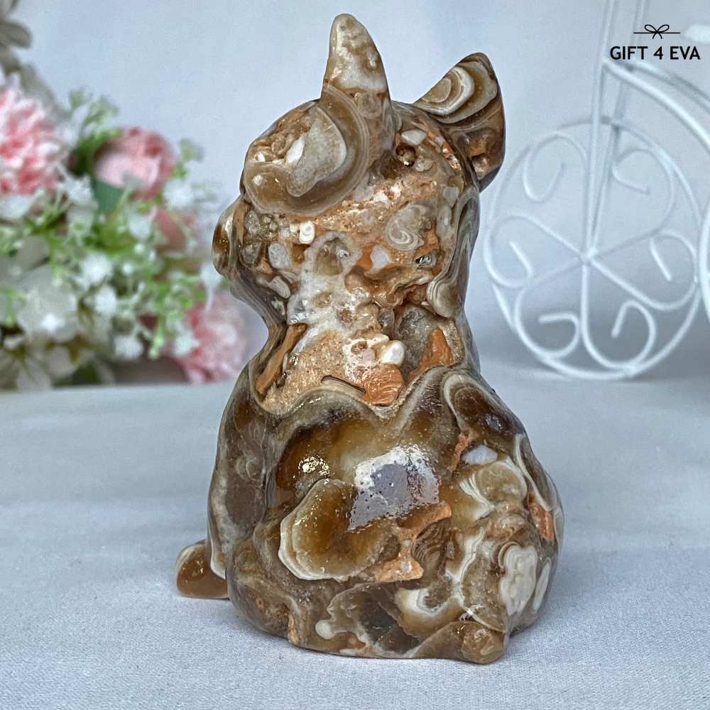 Chocolate Calcite French Bulldog Carving 275G