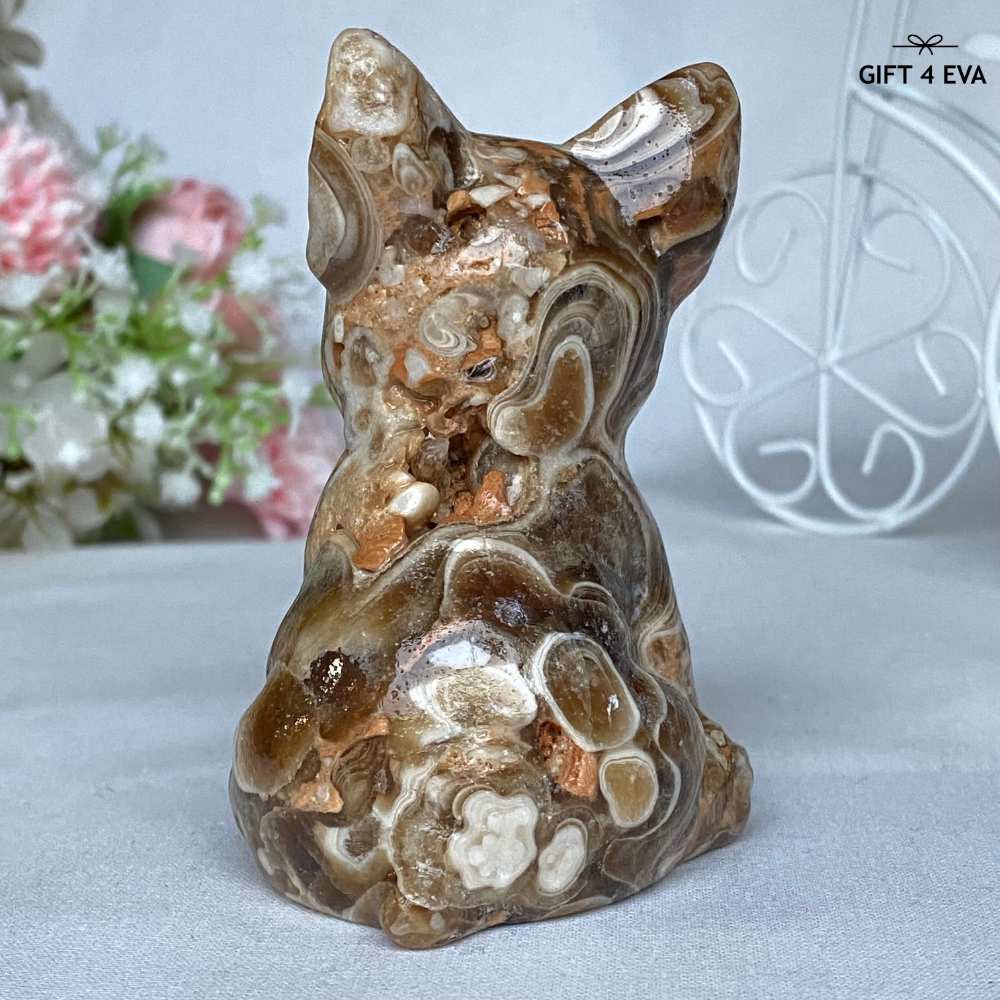 Chocolate Calcite French Bulldog Carving 275G