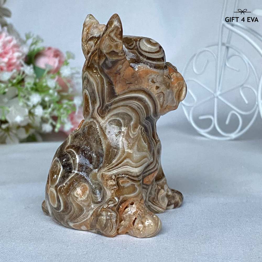 Chocolate Calcite French Bulldog Carving 275G