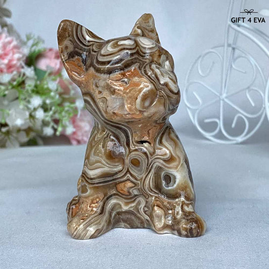 Chocolate Calcite French Bulldog Carving 275G