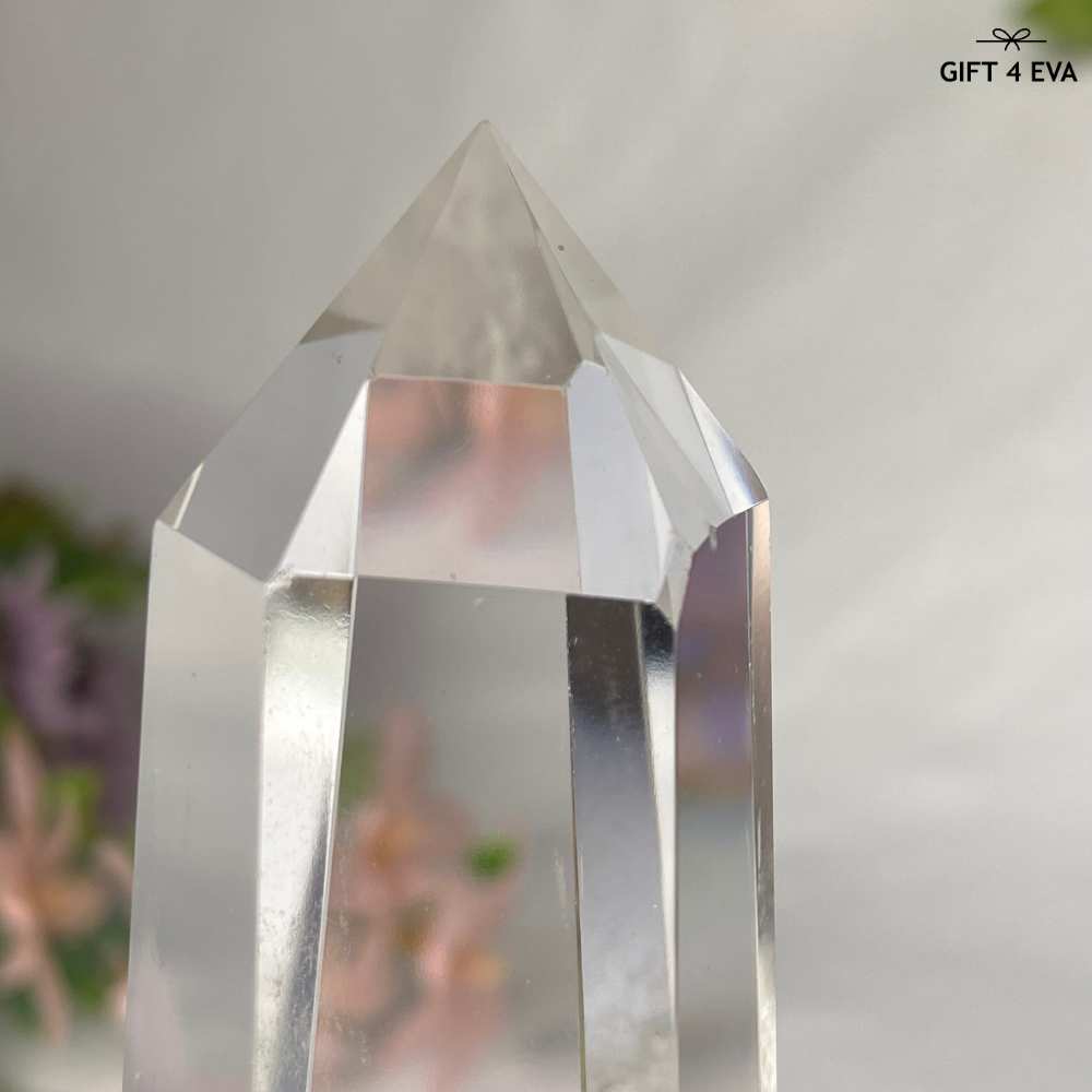 Clear Quartz Tower on Wooden Stand