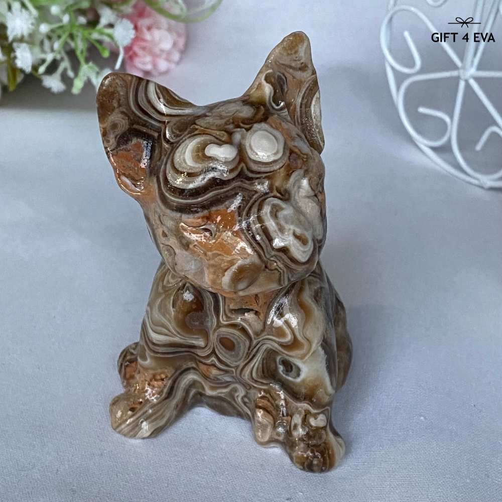 Chocolate Calcite French Bulldog Carving 275G