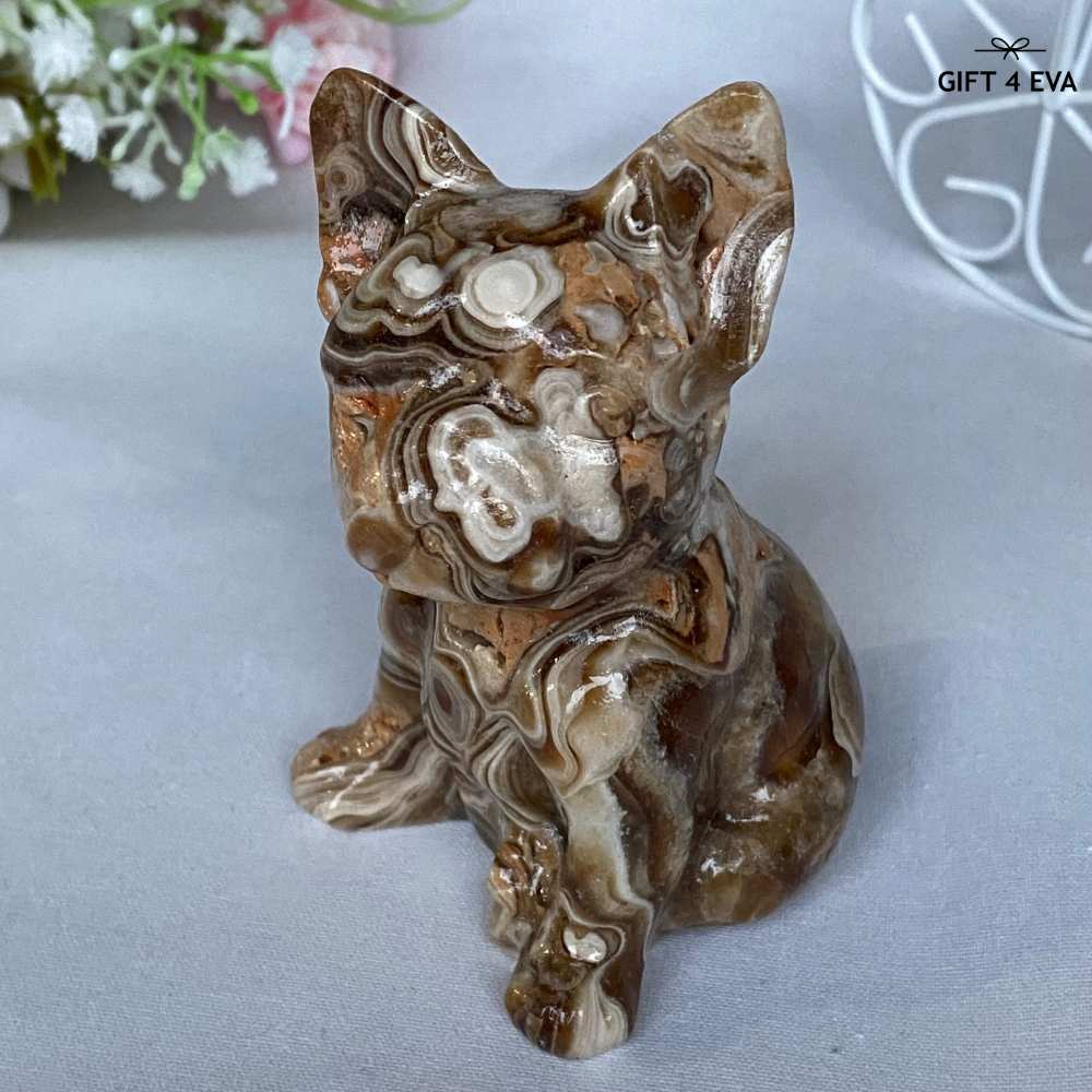 Chocolate Calcite French Bulldog Carving 275G