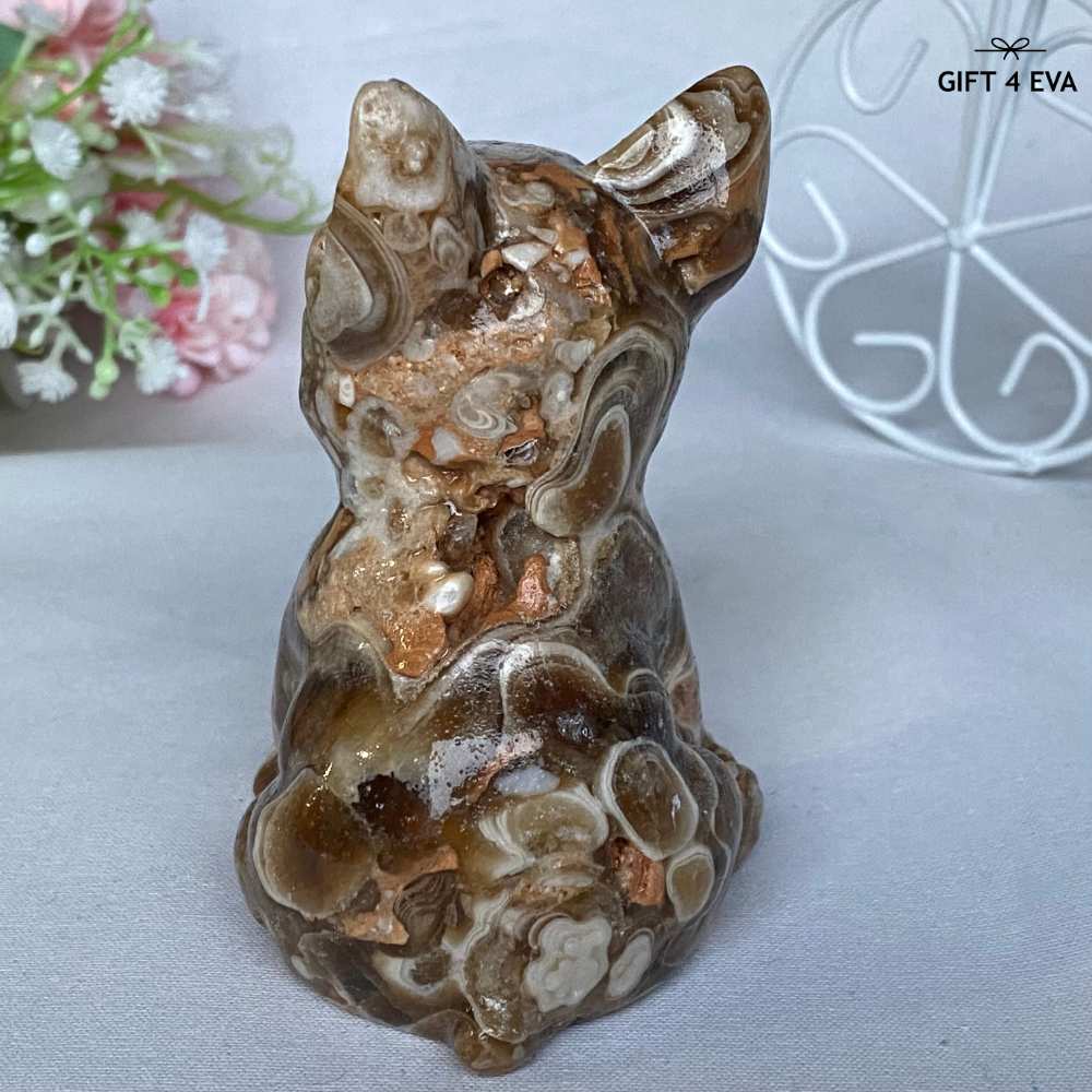 Chocolate Calcite French Bulldog Carving 275G