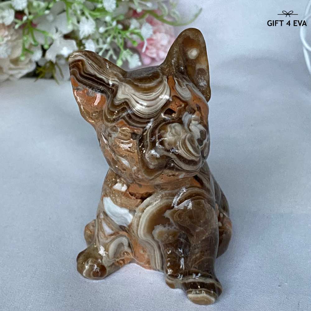 Chocolate Calcite French Bulldog Carving 280G