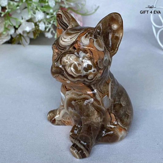 Chocolate Calcite French Bulldog Carving 280G