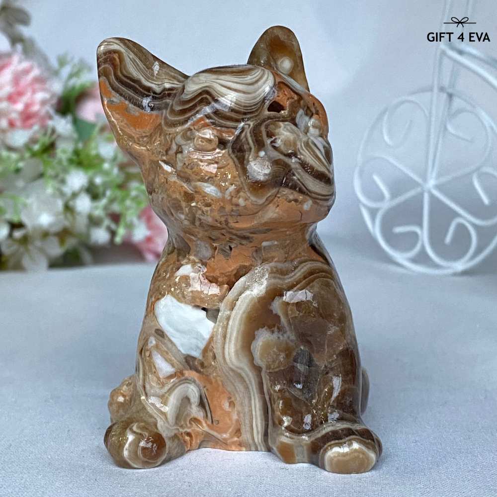 Chocolate Calcite French Bulldog Carving 280G