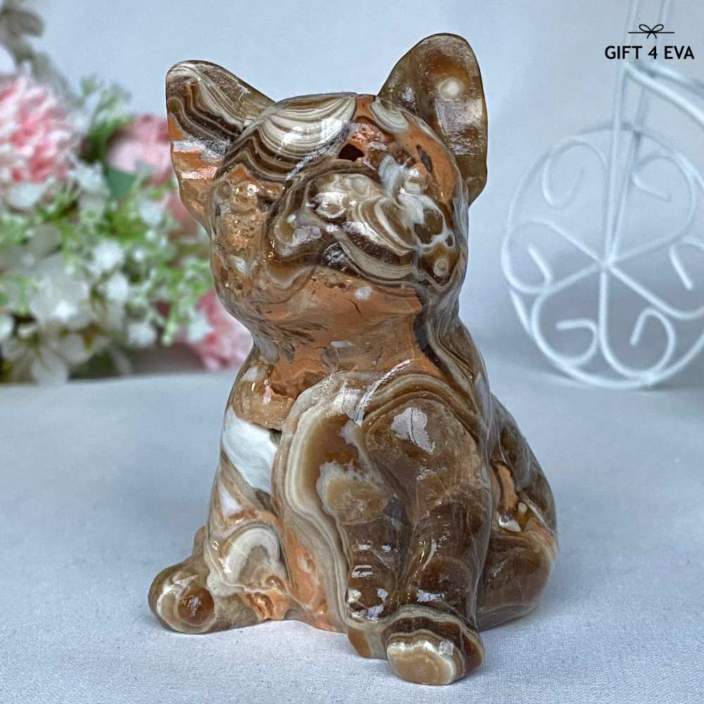 Chocolate Calcite French Bulldog Carving 280G