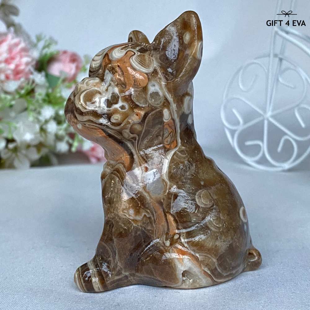 Chocolate Calcite French Bulldog Carving 280G