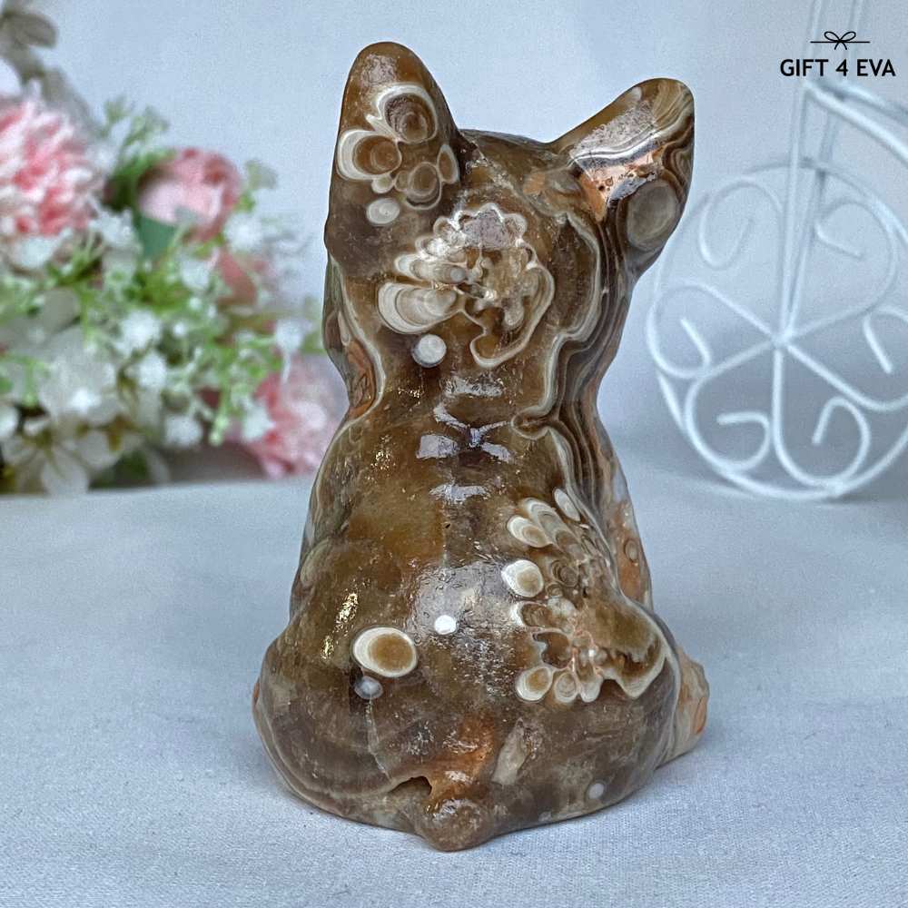 Chocolate Calcite French Bulldog Carving 280G