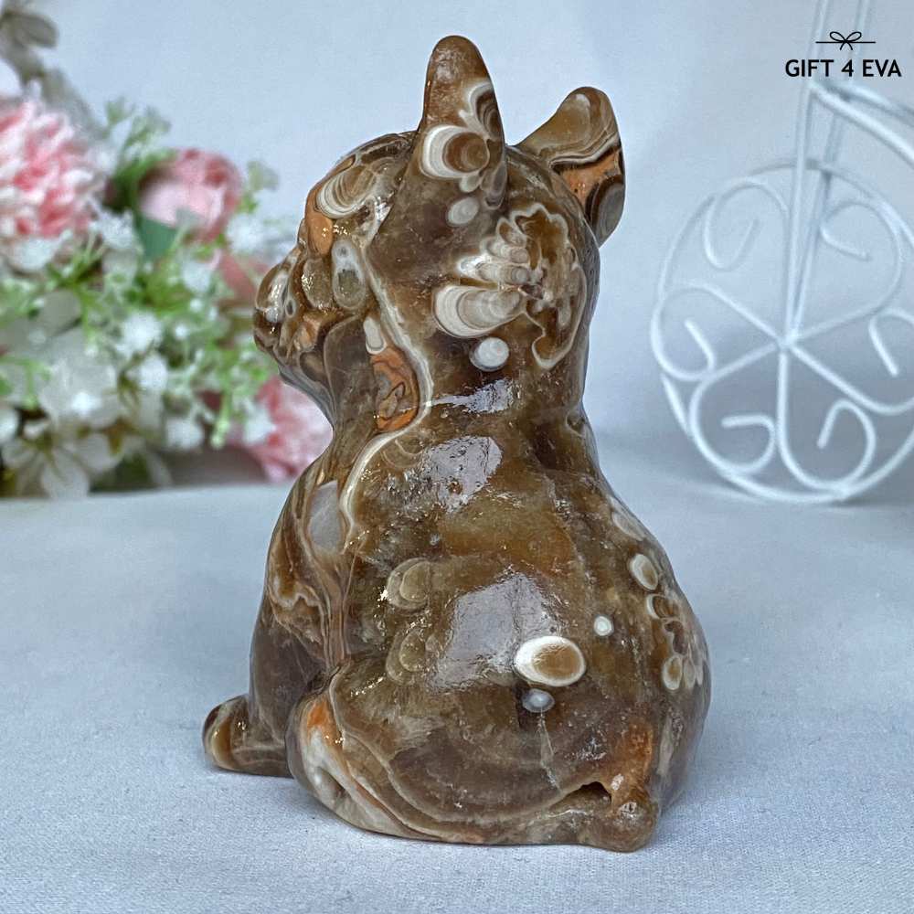 Chocolate Calcite French Bulldog Carving 280G