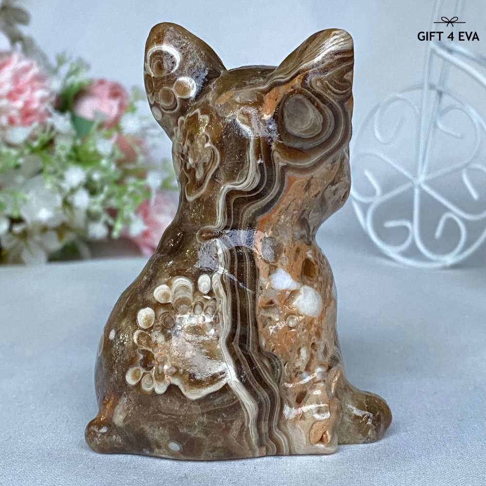 Chocolate Calcite French Bulldog Carving 280G