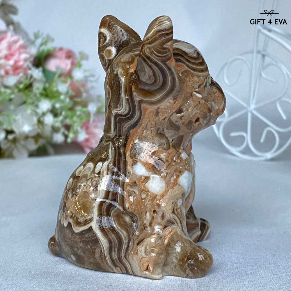 Chocolate Calcite French Bulldog Carving 280G