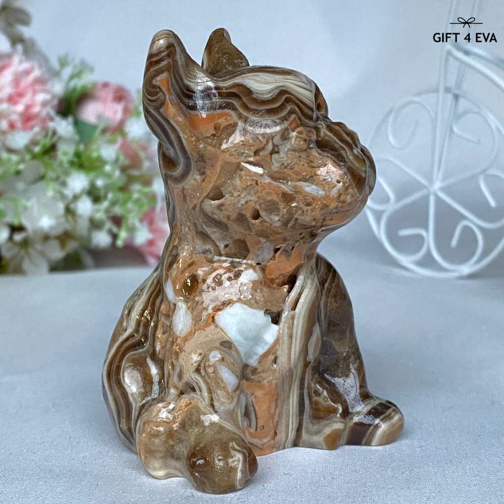 Chocolate Calcite French Bulldog Carving 280G