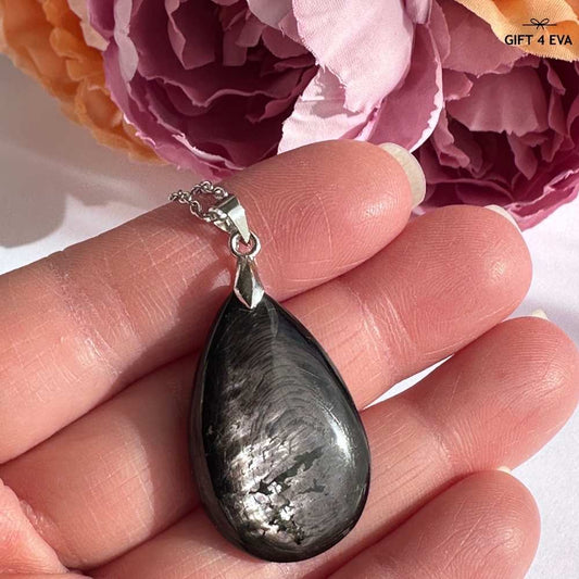 Hypersthene Tear Drop Pendant Necklace