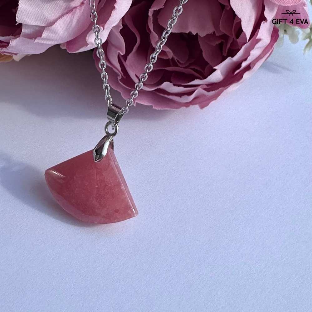 Rhodochrosite Fan Pendant Necklace