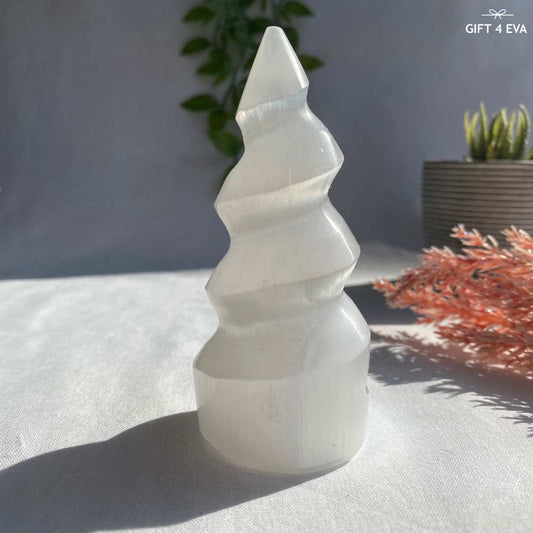 Selenite Spiral Tower - Small